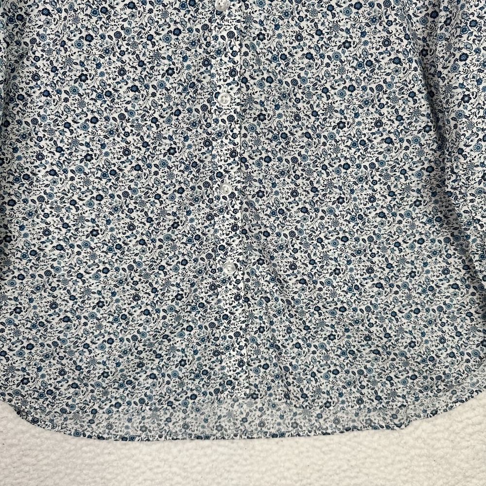 Garnet Hill Organic Pima Cotton Floral Button Front Shirt Womens Size 14 Blue - Picture 3 of 10